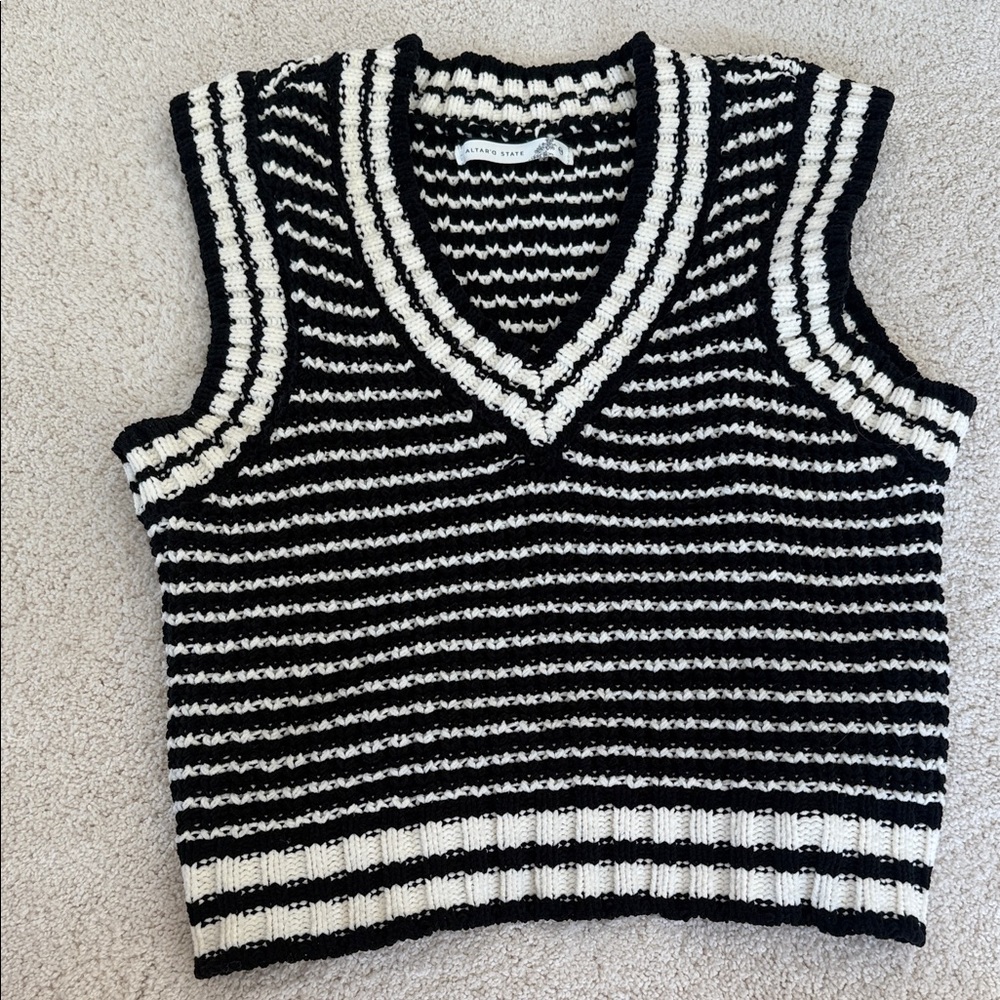 Black and White Striped Knit Vest